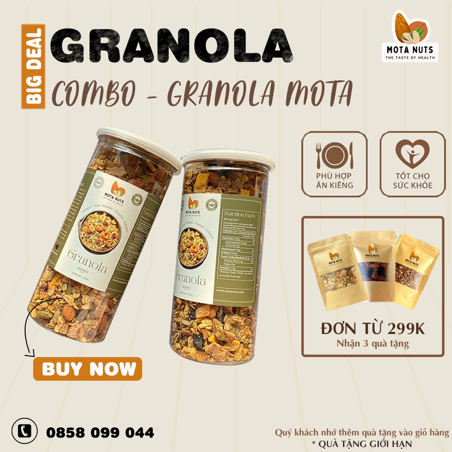 COMBO TIẾT KIỆM - 2 Hộp Granola yến mạch mix 7 loại hạt dinh dưỡng ăn liền - giòn thơm - 500gr