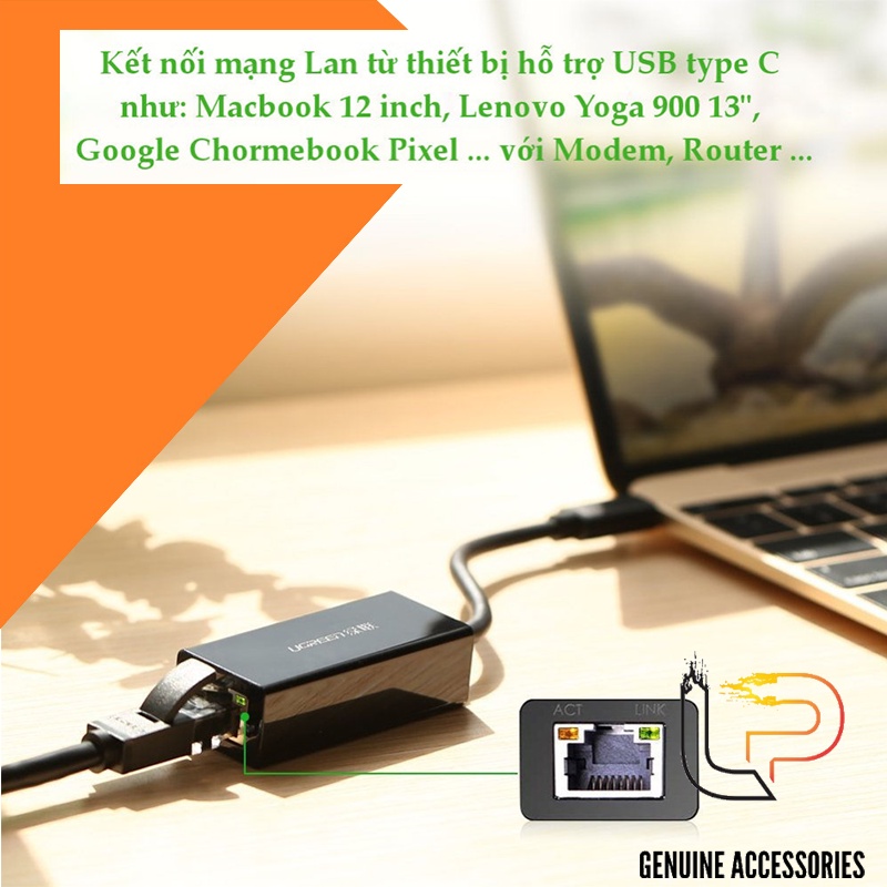 Cáp chuyển USB Type C sang LAN 10/100 Mbps Ethernet dài 40CM UGREEN 30287