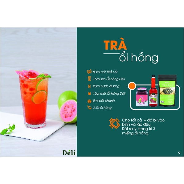 Siro Ổi Hồng cao cấp Déli chai 1Lit  HSD:12 tháng. Nguyên liệu chuyên pha dùng chế trà trái cây, soda,..