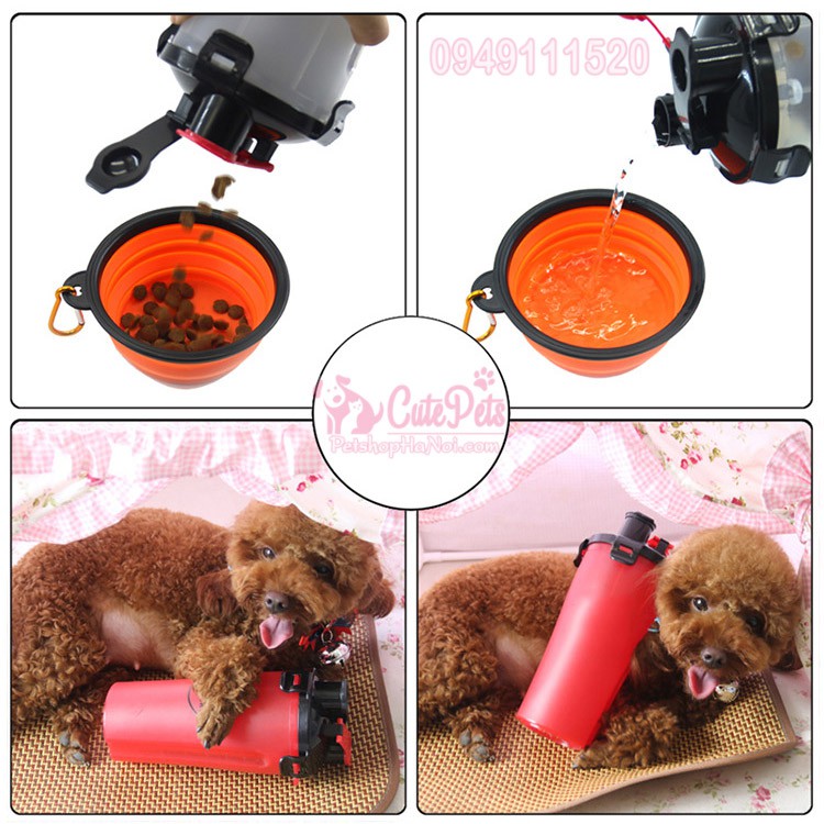 [Tặng bát] Bình nước du lịch 2 trong 1 đựng nước và thức ăn dành cho chó mèo - CutePets Phụ kiện thú cưng pet