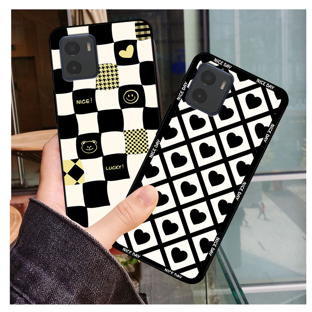 Ốp lưng Vivo Y15s - Vivo Y15a in hoạ tiết caro trái tim đen trắng, gấu bear cute đáng yêu