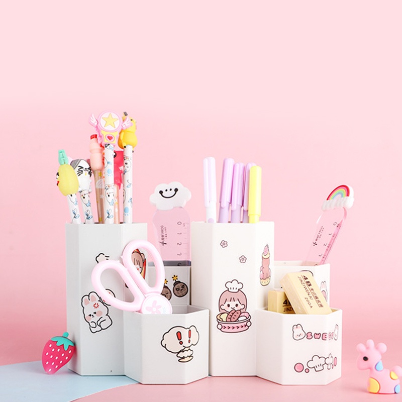 Dễ Thương Hộp Đựng Bút Hình Lục Giác Chống Thấm Nước Sức Chứa Lớn Tiện Dụng
