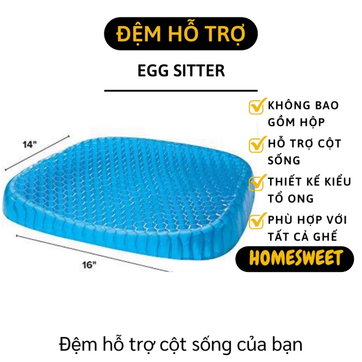 Đệm Ghế - Đệm Hỗ Trợ Ngồi Flex Thoáng Khí Gel Tổ Ong Lót Ghế Tặng Kèm Vỏ Bọc 40*35 cm 4124