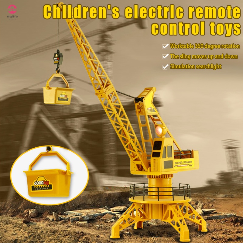 Mô hình xe cần cẩu điều khiển từ xa 4 kênh xoay 360 độ giáo dục sớm cho bé