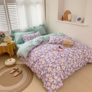 Bộ chăn ga gối cotton poly hoa cúc tím