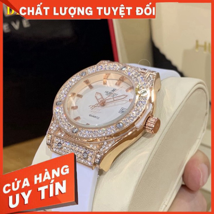 (Hublot hương vani)  Đồng hồ nữ Hublot mặt tròn 36mm đính đá dây silicon thơm DHN601 -Hublot.dongho