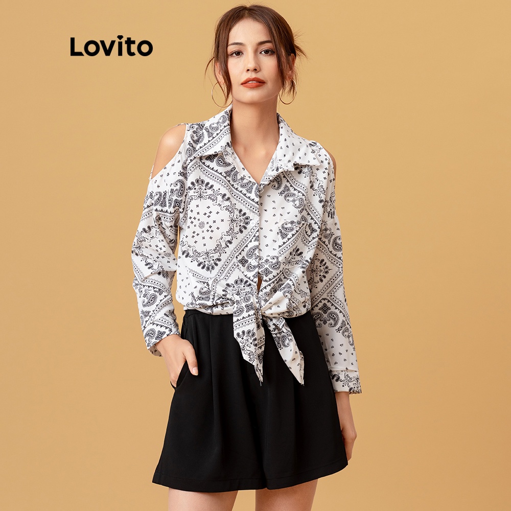 Áo Lovito phối cắt khoét họa tiết Paisley L05172 (trắng) | BigBuy360 - bigbuy360.vn