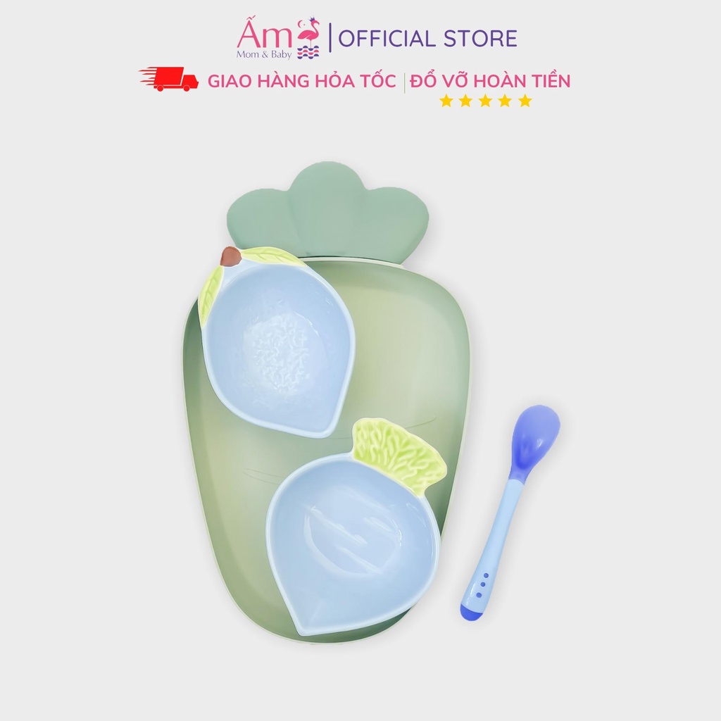 Bộ Bát Ăn Dặm Cho Bé Hình Carot Ấm Baby Gốm Sứ Cao Cấp Kiểu Nhật Ấm Gift Decor
