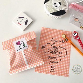 Túi giấy đựng quà họa tiết sọc caro và nhân vật hoạt hình dễ thương