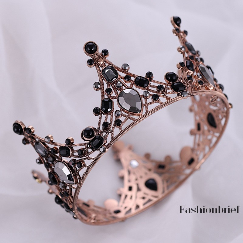 ❤BRIEF Vintage Baroque Tiara Black Beads Tiaras Crowns Hairband Royal Queen Headband for Women Chris