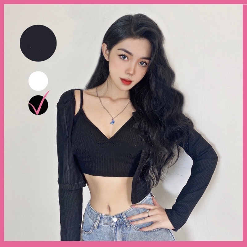 SET ÁO CROPTOP 2 DÂY KÈM CARDIGAN