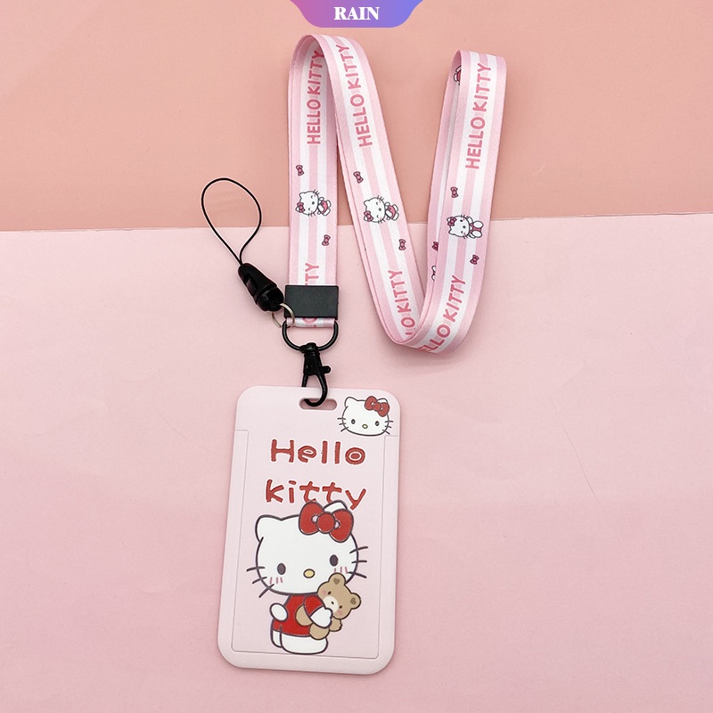 Bao Đựng Thẻ Bằng Nhựa Có Dây Đeo Họa Tiết Hoạt Hình Pikachu Hello Kitty Mickey Vịt StellaLou Bus ID