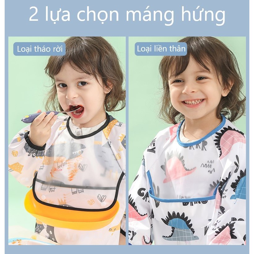 Yếm ăn dặm có máng hứng dài tay chất liệu PF chống thấm mã YADDT00X