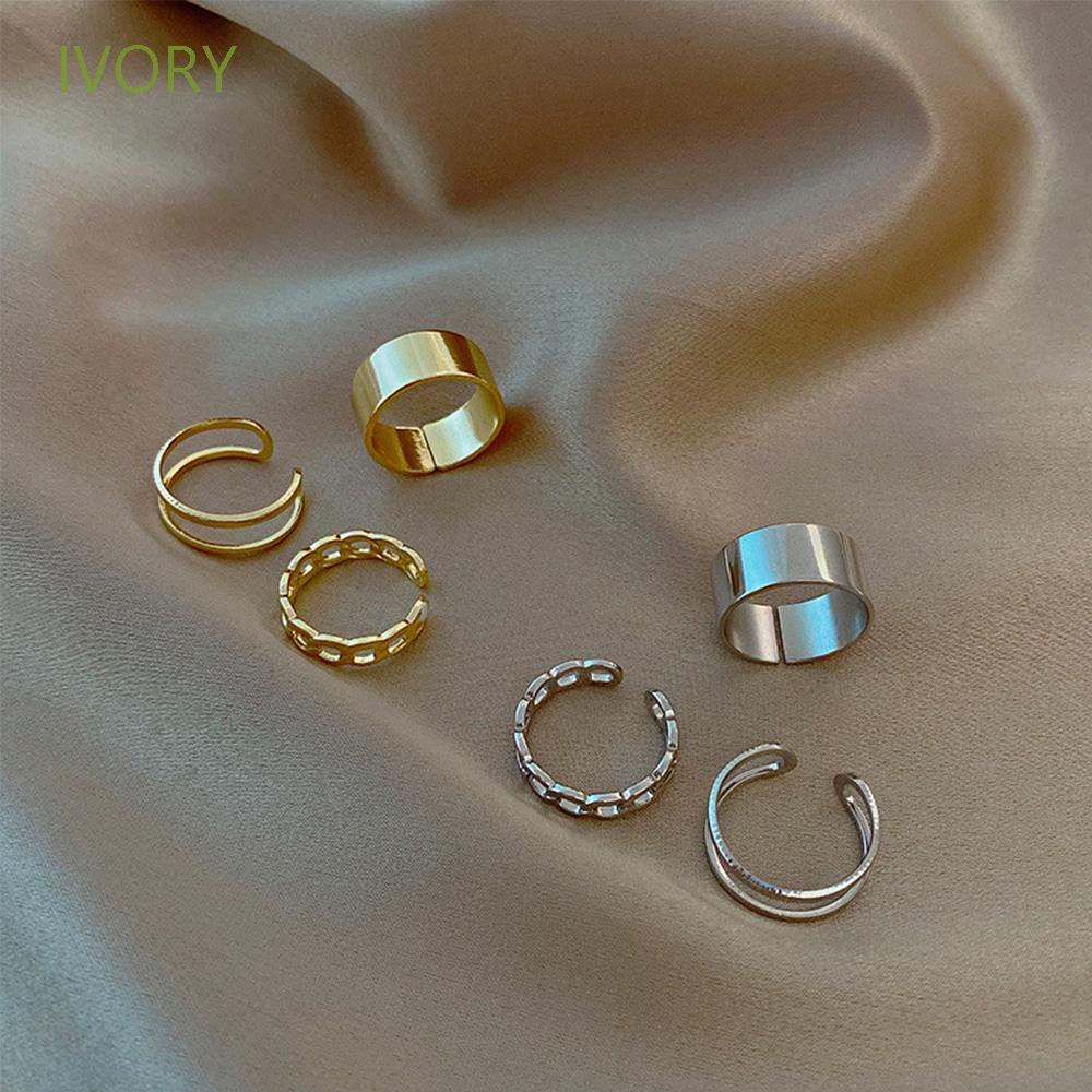 Set 3 nhẫn đeo tay kim loại phong cách vintage thời trang cho nữ
