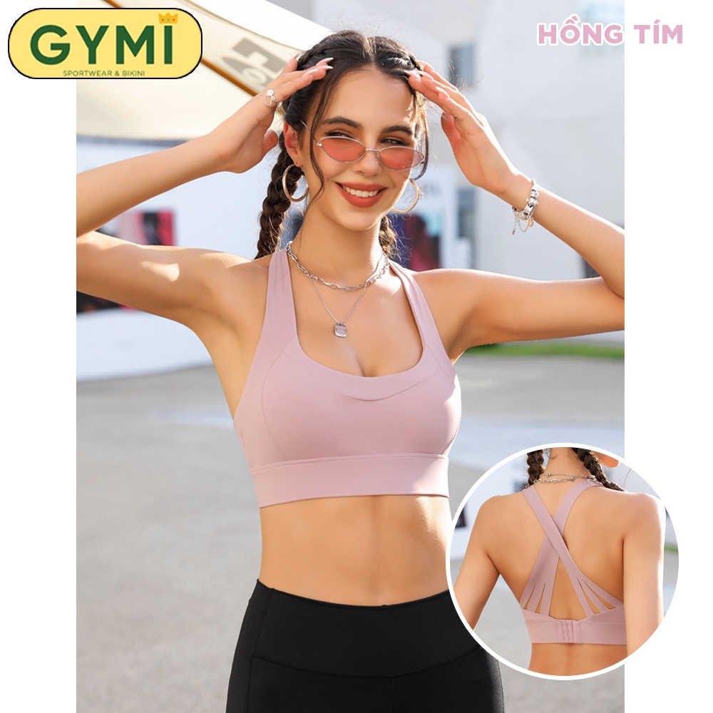 Áo bra tập gym yoga nữ GYMI AL30 có mút ngực chất thun lạnh thể thao khoá cài sau nâng đỡ ngực