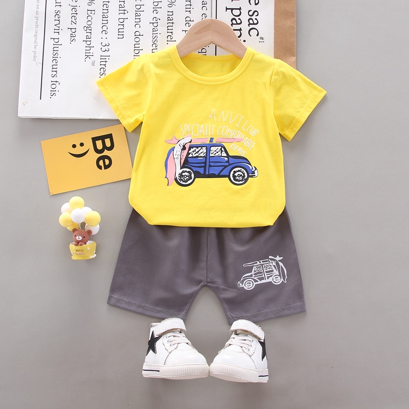 Bộ Đồ 2 Món Áo Sơ Mi Tay Ngắn In Hình + Quần Short Dễ Thương Thời Trang Mùa Hè Cho Bé Trai 0-4 Tuổi