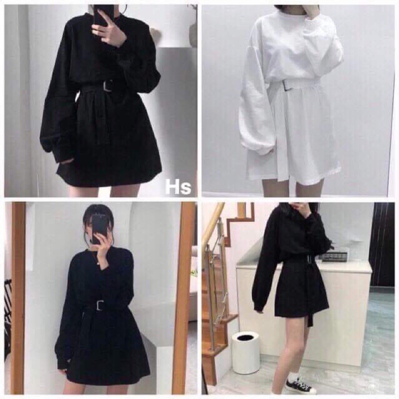 Váy khuy đai bụng tay dài HSU1