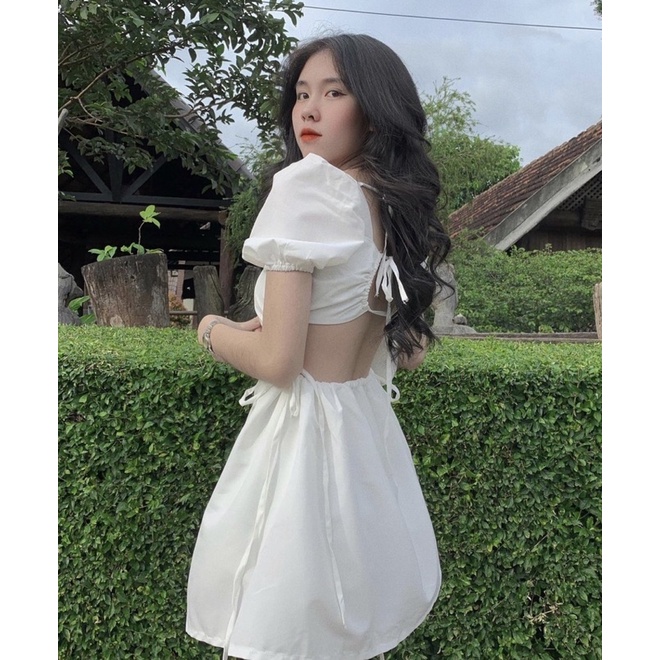 ĐẦM XINH ELLA DRESS thiết kế đầm tay bồng khoét eo hở lưng cột nơ quyến rũ có lớp lót bên trong ôm body xoè nhẹ đuôi váy | WebRaoVat - webraovat.net.vn