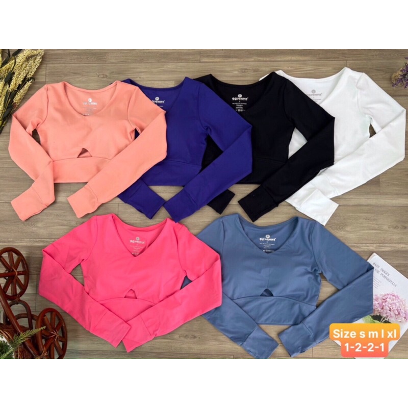 Áo croptop tay dài, Áo tay dài nữ kèm mút ngực, áo tập yoga gym dài tay
