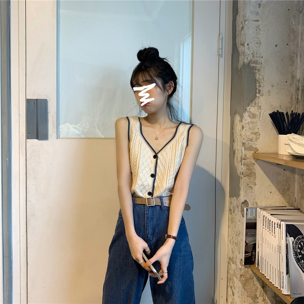 Xiaozhainv Áo Tank Top Dệt Kim Cổ Chữ V Thời Trang Mùa Hè Hàn Quốc Cho Nữ | BigBuy360 - bigbuy360.vn
