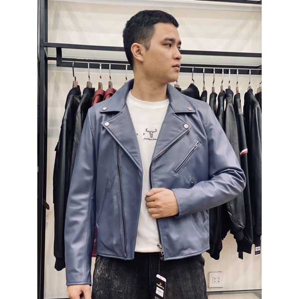 Biker vạt chéo màu xanh coban