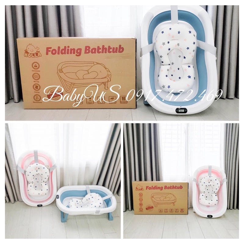 SET CHẬU TẮM GẤP GỌN HOLLA CAO CẤP CÓ NHIỆT KẾ KÈM PHAO CHỐNG SẶC CHO BÉ