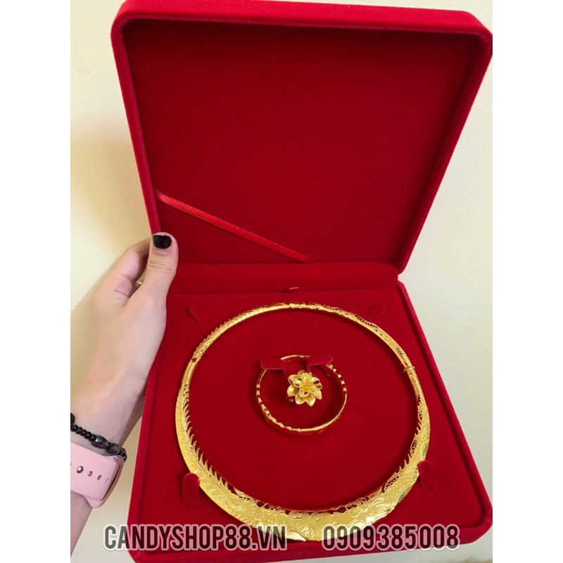 Hộp trang sức vải nhung nguyên bộ size lớn 19x19cm bởi candyshop88