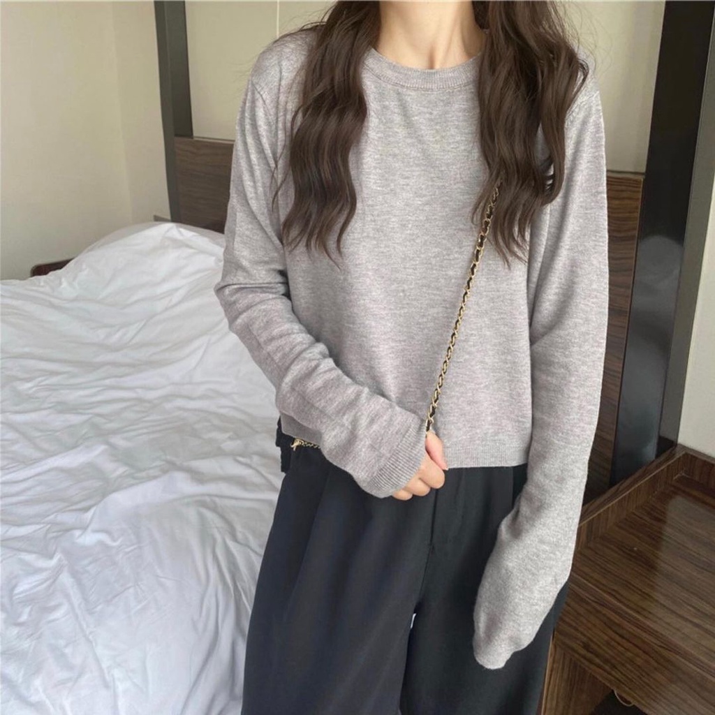 Áo len dệt kim dài tay basic nhiều màu