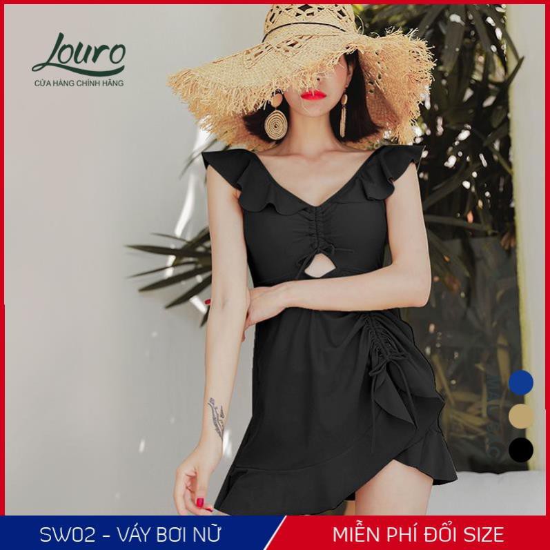 Áo bơi nữ 1 mảnh liền kín đáo Louro, kiểu bikini đi biển tay ngắn chun eo phong cách đồ bơi hàn quốc - SW02 New12 | BigBuy360 - bigbuy360.vn
