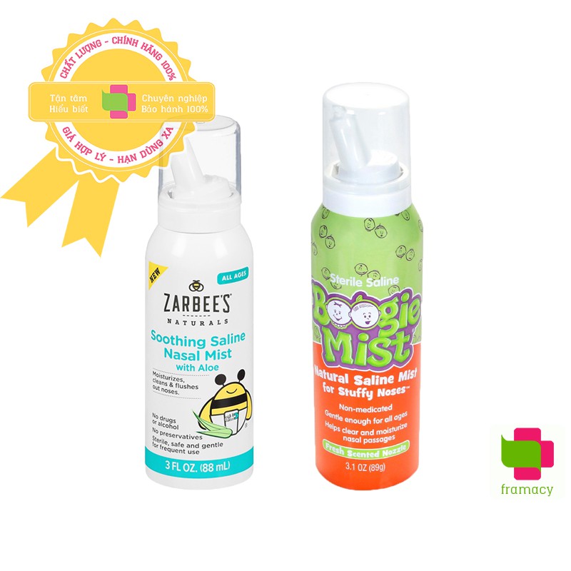 Xịt muối mũi lô hội/nho Zarbee's (88ml)/Boogie Mist (89g), Mỹ vệ sinh, giảmnghẹt mũi cho bé từ sơ sinh