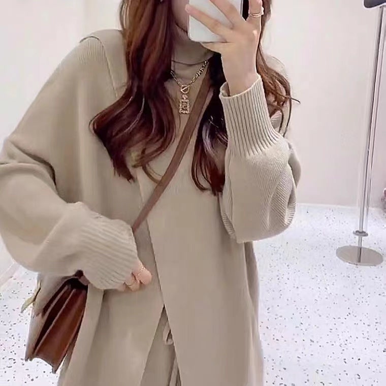 Bộ Áo Sweater Dệt Kim Dáng Ôm Phối Quần Ống Rộng Cá Tính Tw