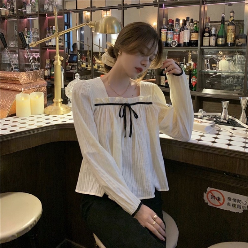 Áo sơ mi babydoll cổ vuông quảng châu