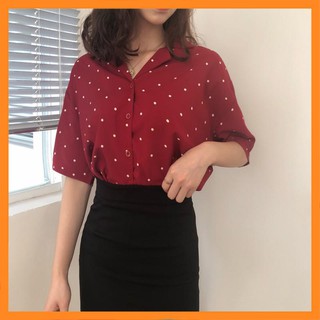 Sơ mi nữ cổ vest  chấm bi  [TTBK]