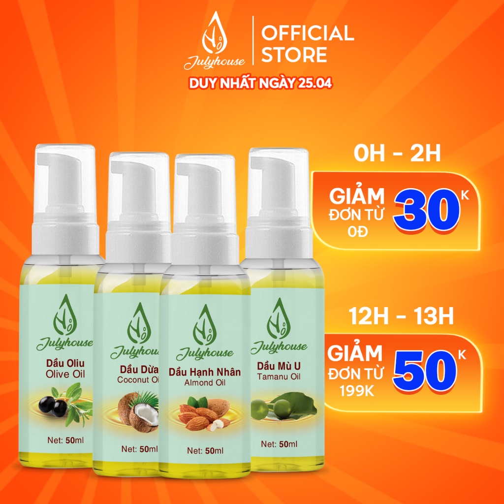 Dầu dưỡng da Dầu dừa, dầu oliu, dầu mù u nguyên chất 50ml/100ml Julyhouse dưỡng ẩm, mờ thâm hiệu quả