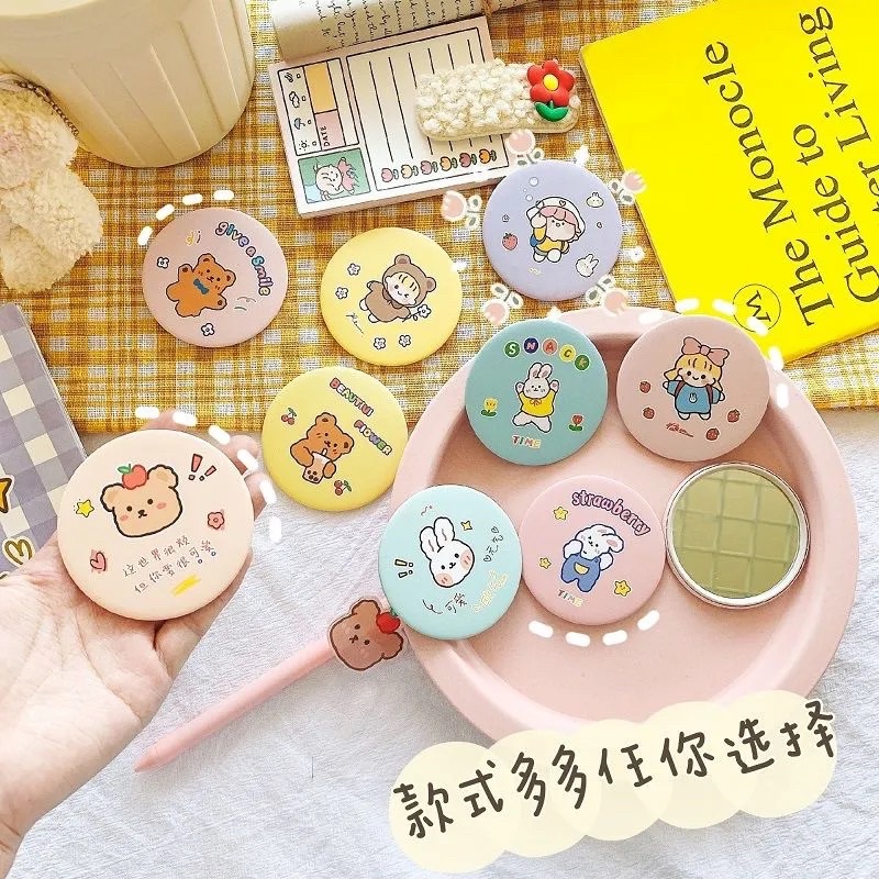 Gương trang điểm mini cầm tay hình tròn bỏ túi một mặt tiện dụng nhiều hoạ tiết cute dễ thương Hàn Quốc