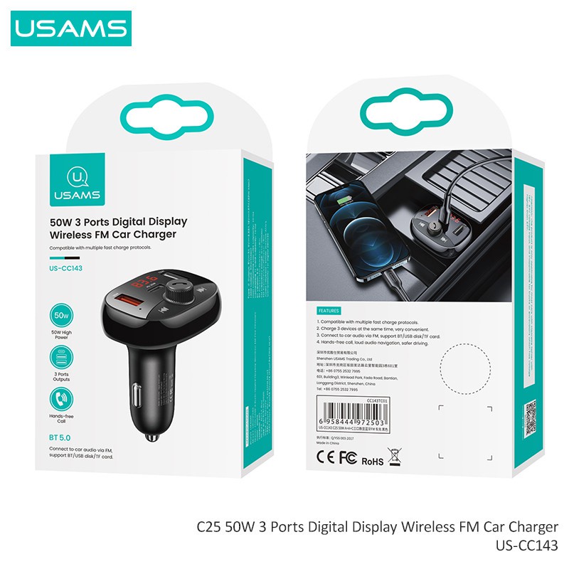 Usams Thiết Bị Sạc Điện Thoại / Máy Tính Bảng 50W BT5.0 TF Màn Hình Kỹ Thuật Số