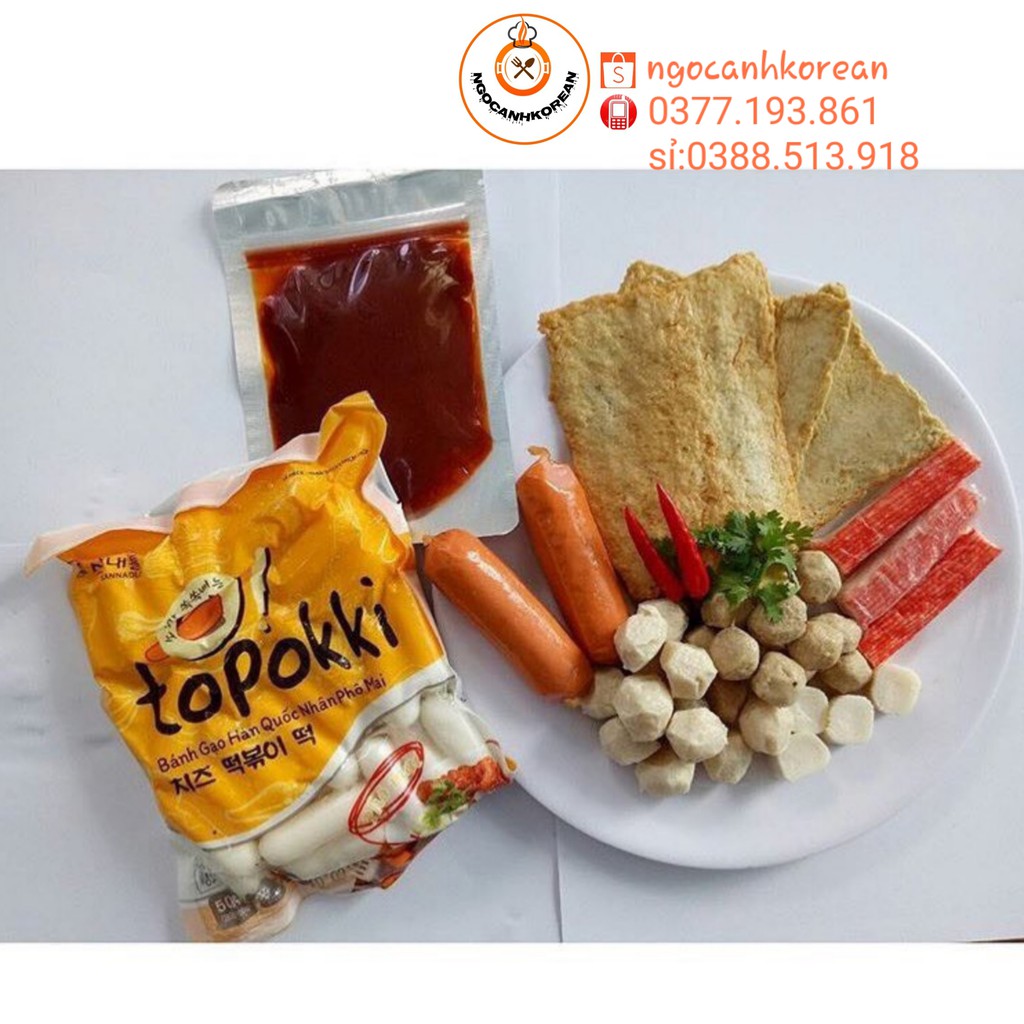 🤗500gr bánh gạo nhân phô mai 100gr sốt ớt cay làm tokbokki Hàn Quốc