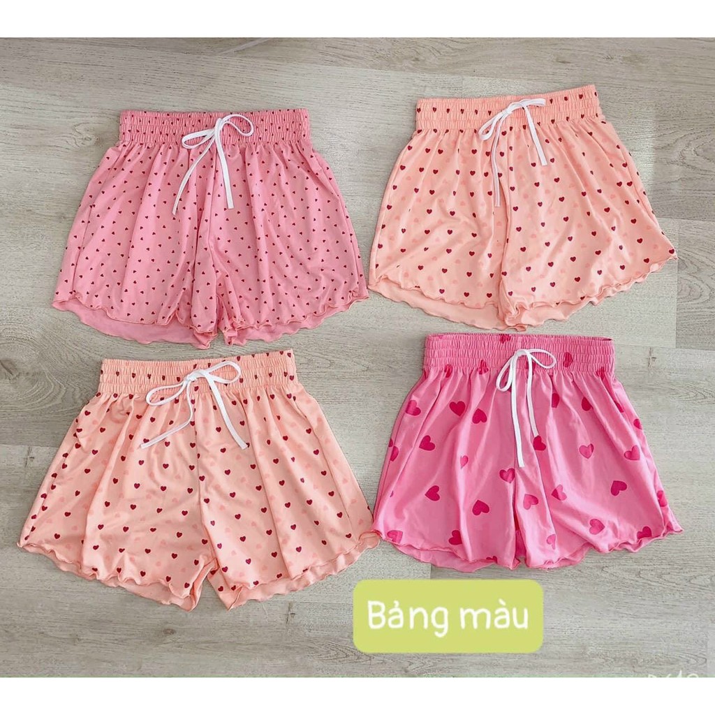 Quần đùi xòe in hình trái tim nhí cực xinh , chất thun coton mềm mịn