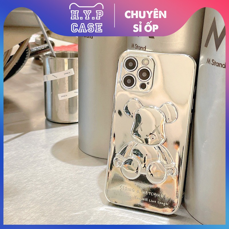 Ốp Lưng Iphone KAWS Bóng Nổi 3D Viền Si Chống Bẩn Cạnh Vuông Full Bạc (02) | BigBuy360 - bigbuy360.vn