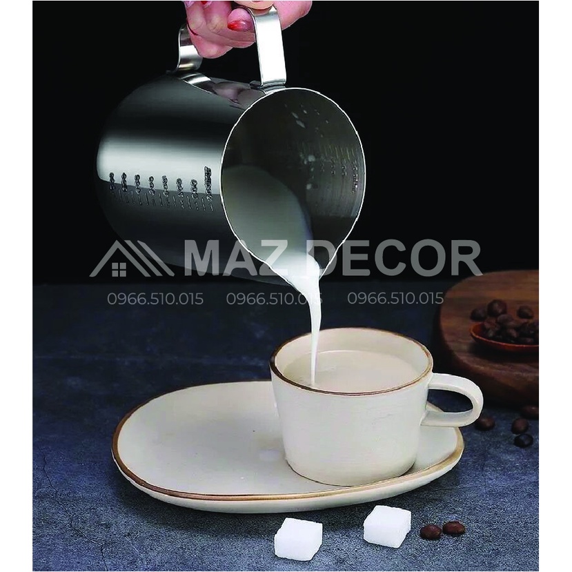 Có chia vạch Cốc ca đánh sữa inox 350ml - 550ml - 900ml cà phê Espresso