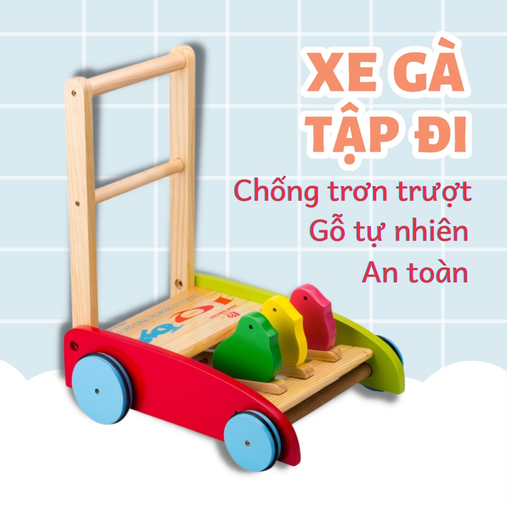 Xe Tập Đi Bằng Gỗ 3 Con Gà Cao Cấp Cho Bé Yêu