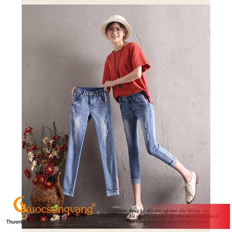 Quần lửng nữ mài quần nữ ống lỡ dáng ôm màu xanh biển GLQ091 Cuocsongvang