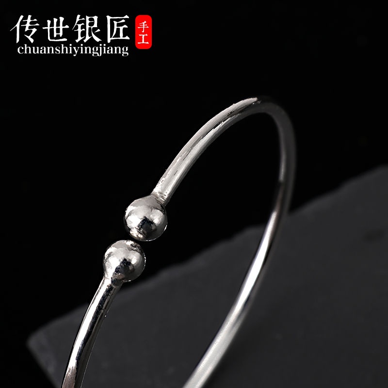 Lắc Chân Bạc 999 Dạng Hở Trơn Mịn Thủ Công Tùy Chỉnh Có Chuông Phong Cách Dân Tộc Cho Nữ