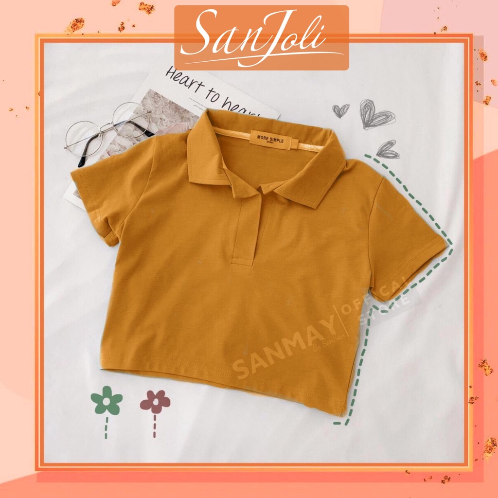 Áo croptop nữ tay ngắn có cổ kiểu polo crt sơ mi thun đẹp, Áo phông crop top nữ nhiều màu trắng đen AO018