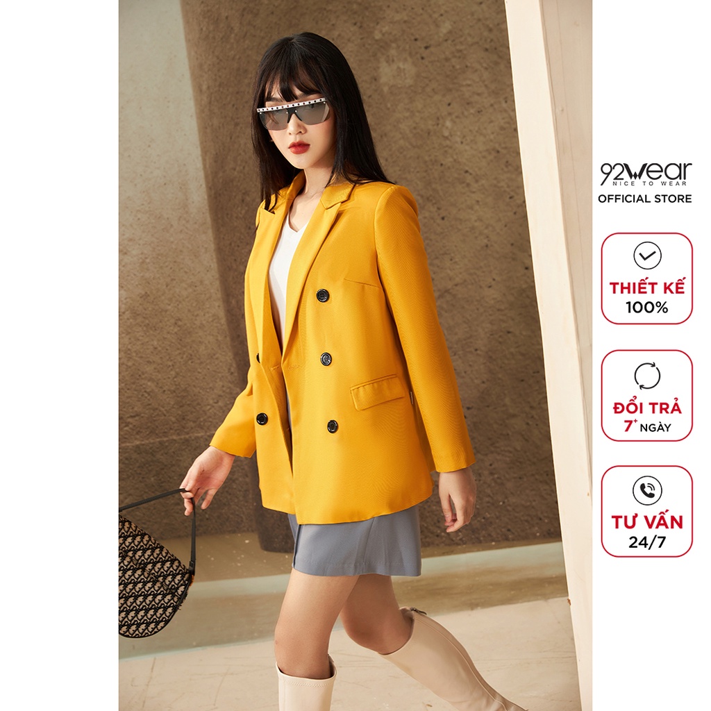 Áo vest blazer nữ 92WEAR dài tay hai hàng khuy trẻ trung hiện đại VBW1137