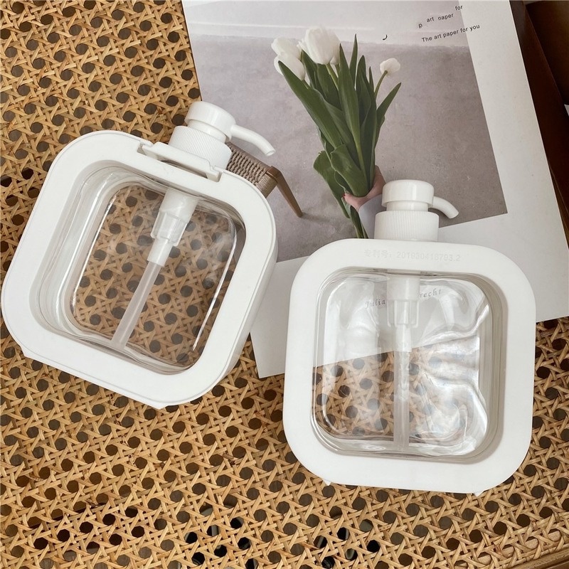 Chai đựng nước rửa tay từ nhựa hình vuông trong suốt màu trắng 500ml