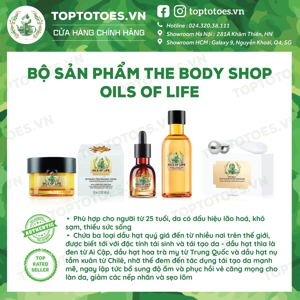 Bộ sản phẩm làm căng mọng và trẻ hoá da cao cấp OILS OF LIFE THE BODY SHOP essence, oil, serum, kem dưỡng