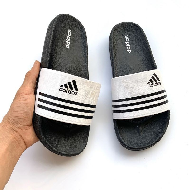 Dép lê nam phối kẻ Chữ adidas đỏ trắng siêu đẹpj