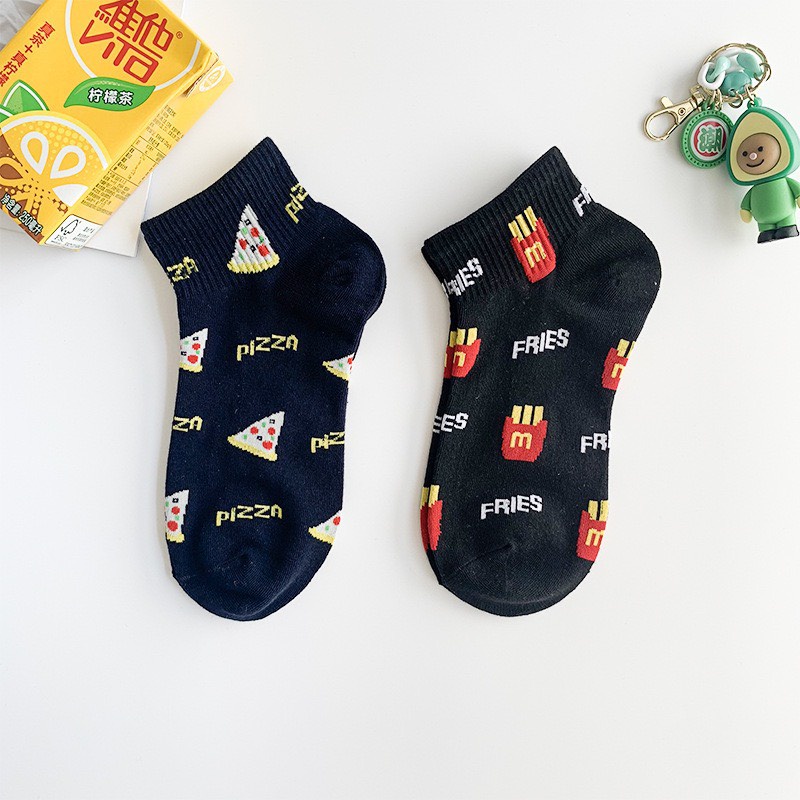 Tất cổ ngắn nam nữ vớ họa tiết fast food  cotton kháng khuẩn thấm hút mô hôi tốt MONEY VN010