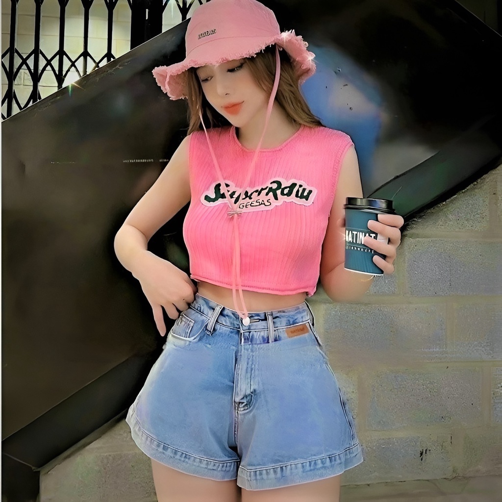 [L2M] Áo len nữ Montoghi dệt kim Quảng Châu MÙA HÈ dáng croptop thêu chữ nổi xinh xắn